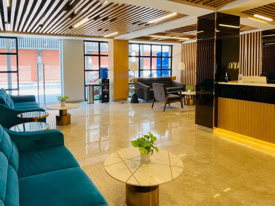 Hotel entrance and lobby seating